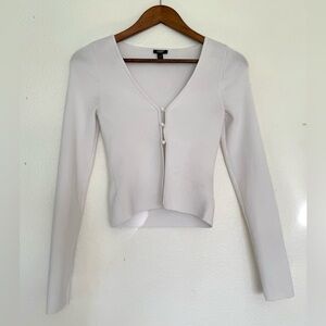 Express body contour button front white cardigan